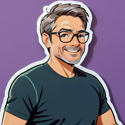 Fitness, wearing glasses, inch hair, handsome middle-aged man sticker