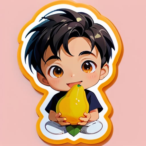 Un garçon mignon qui mange une mangue sticker