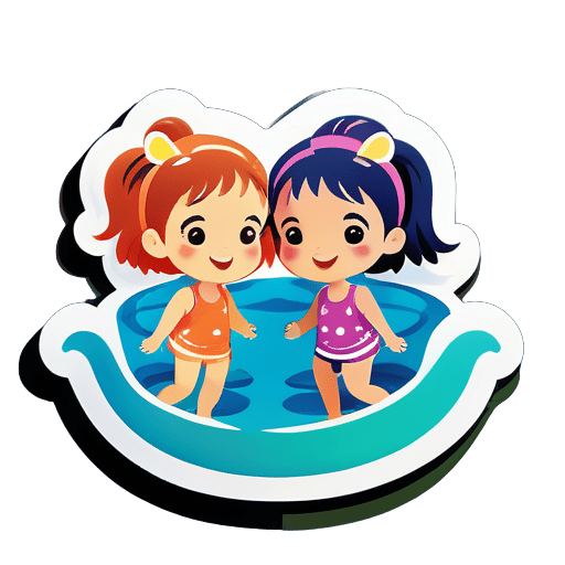 Two little girl are swimming sticker
