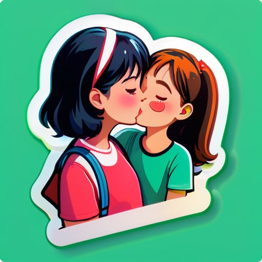 女の子が女の子にキスするステッカーを生成する sticker