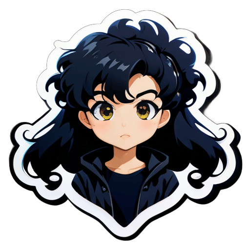 Anime black curly hair sticker