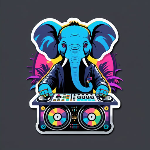 Éléphant électronique avec installation DJ sticker