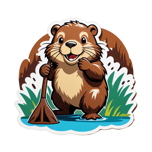 Brown Beaver Building a Dam sticker