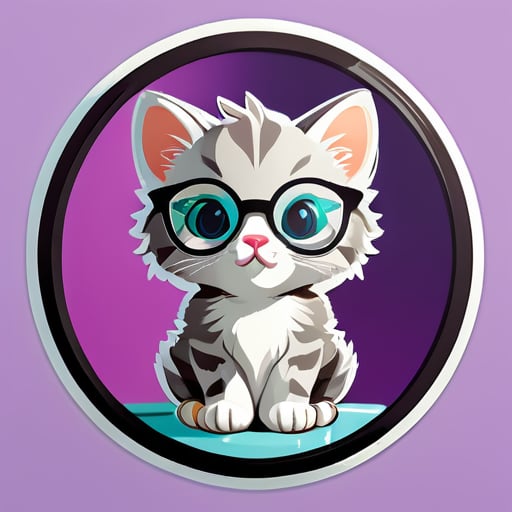 Cute clever kitten with glasses loking in the mirror sticker