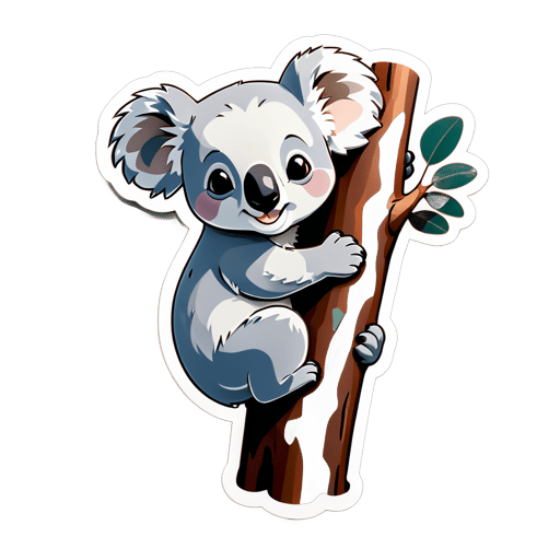 Koala cinza agarrado a uma árvore de eucalipto sticker