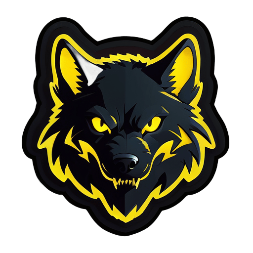 Une silhouette sombre de loup noir, avec des yeux jaunes perçants brillant dans l'obscurité. Le texte "Shadow Stalker Gaming" est tranchant et audacieux, évoquant la nature furtive du loup. sticker
