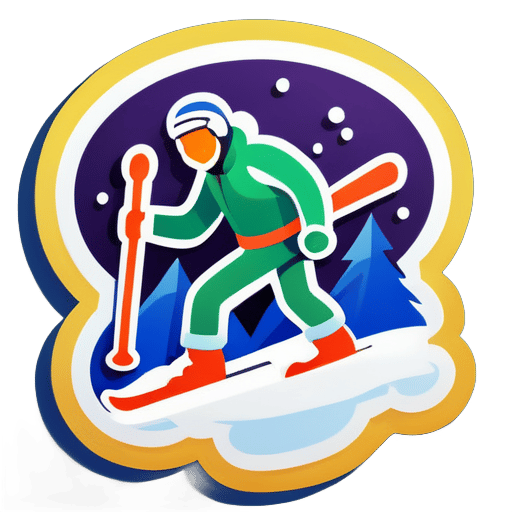 Homme coincé dans la neige avec des skis sticker