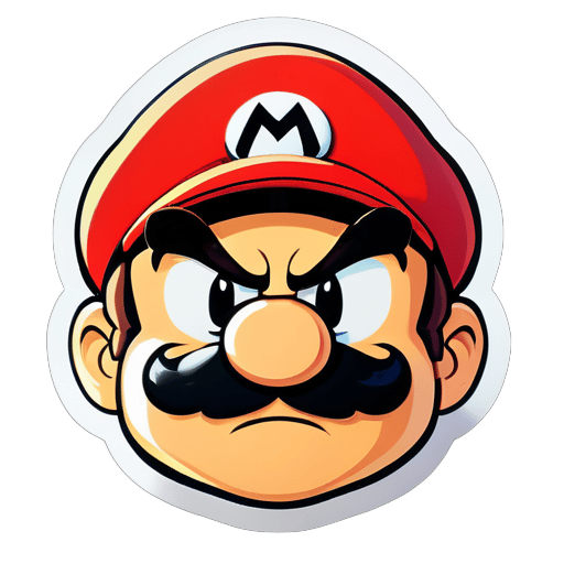 Mario is very angry, but he doesn't show it, that is, Mario is sulking. sticker