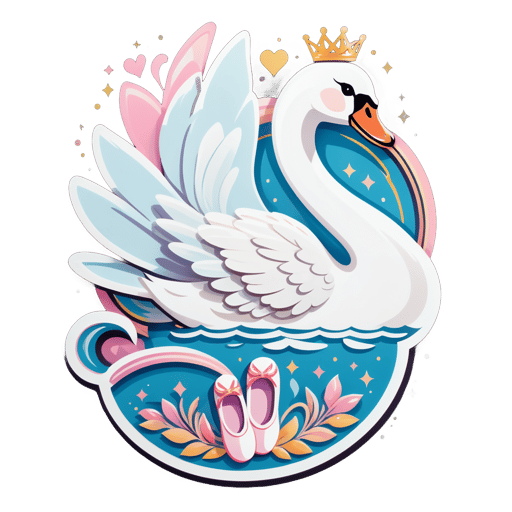 A swan with a ballet shoe in its left hand and a tiara in its right hand sticker