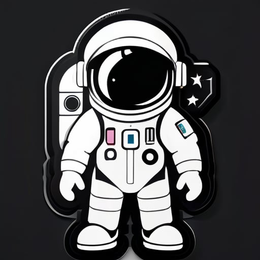 astronauta no estilo Nintendo, símbolos de formas, preto e branco sticker