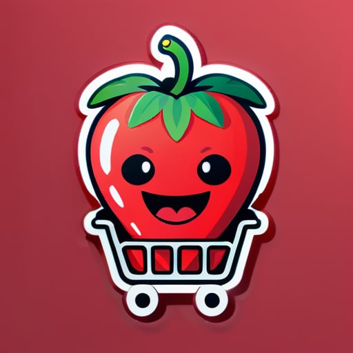 Une fraise souriante tenant ses mains en l'air est allongée dans un chariot d'achat sticker