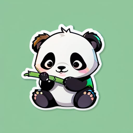 A cute panda eating bamboo, chibi sticker