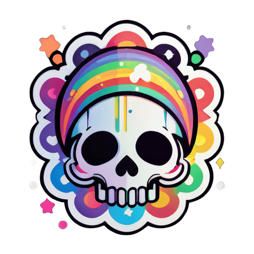 Crânio mas coisas arco-íris e arte como espaço sticker