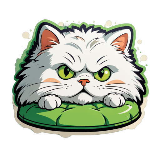 Frightened Cat under Bed: Puffed-up fur, wide green eyes, hiding. sticker