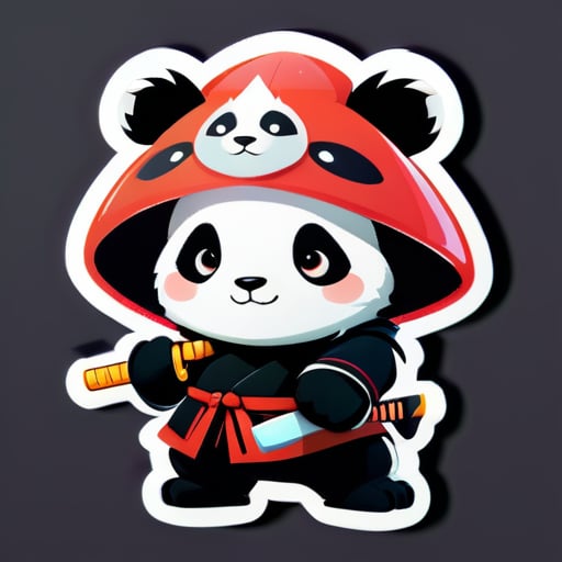cute panda wearing samurai hat and holding katana sticker