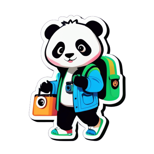 panda,city walking,with camera, with bag