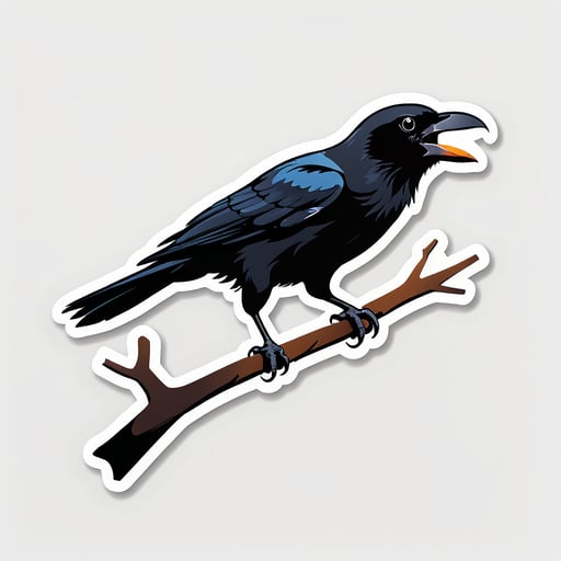 Cuervo negro graznando en una rama sticker