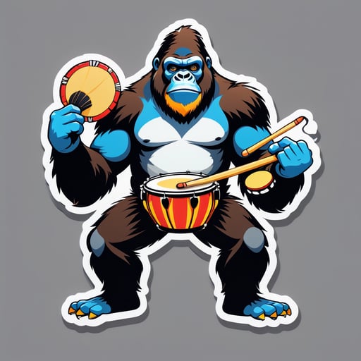 A gorilla with a drum in its left hand and drumsticks in its right hand sticker