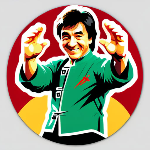 Le légendaire Jackie Chan, la star des arts martiaux, salue ses fans. sticker