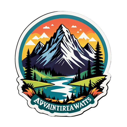 "Adventure Awaits" with Mountain Graphic sticker