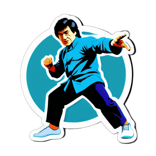 O astro das artes marciais Jackie Chan está espancando os bandidos sticker