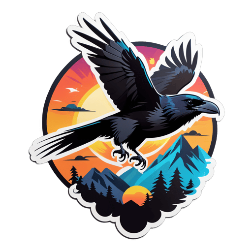 Black Raven Soaring in the Sky sticker