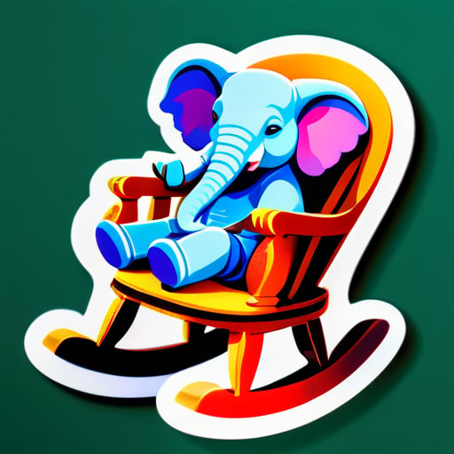một con voi giống như hygichad đang ngồi đan đến trong một chiếc ghế đu đưa sticker