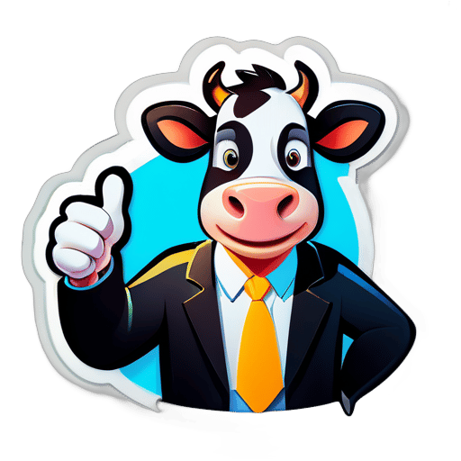 Cartoon cow, salesman, thumb sticker