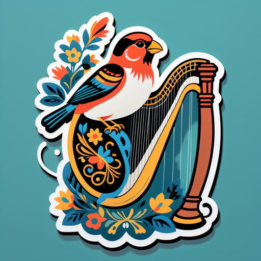 Folklore Finch với đàn harp sticker