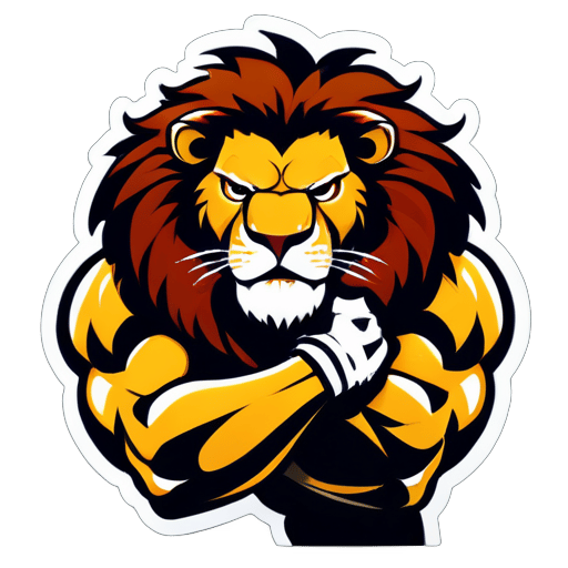 Un depredador musculoso está sujetando la cabeza de un león macho. sticker