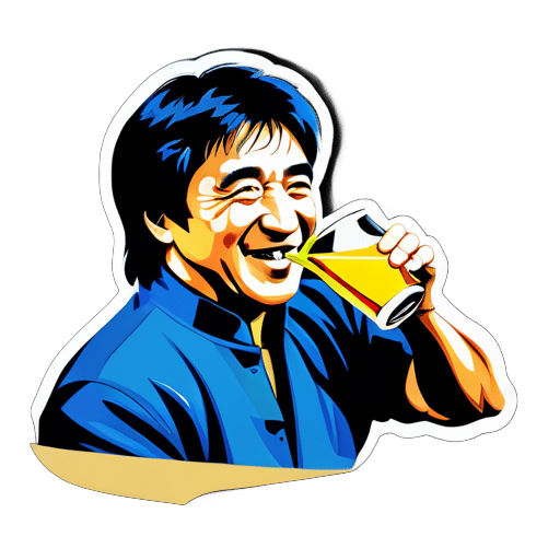 Le célèbre acteur d'arts martiaux Jackie Chan est en train de boire de l'alcool sticker