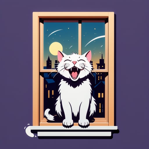 Sleepy Cat Yawning on a Windowsill sticker