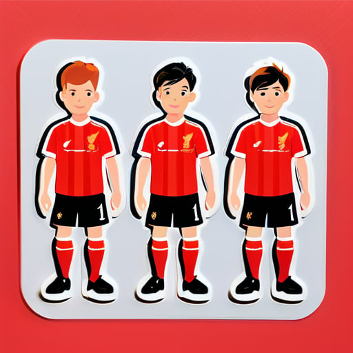 3 hombres vistiendo uniformes de fútbol del Liverpool sticker