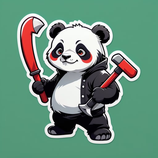 một con gấu trúc cầm búa ở tay trái và liềm ở tay phải sticker