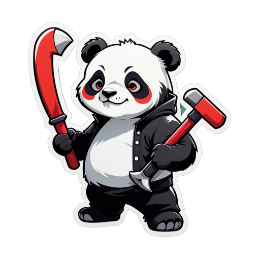 a panda with a hammer on his left hand and a sickle on his right hand sticker