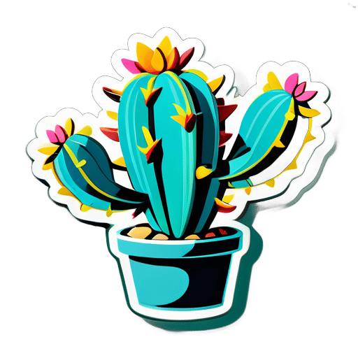 Un très beau cactus turquoise à deux bras sticker
