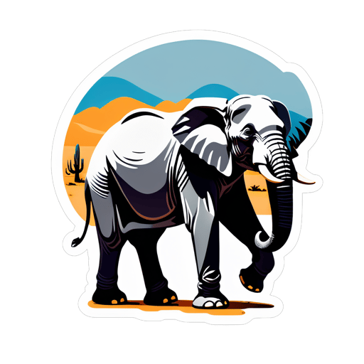 사막을 걷는 회색 코끼리 sticker