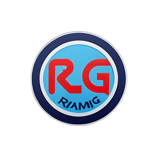 公司名称“RAMG”贴纸，圆形，红色和蓝色 sticker