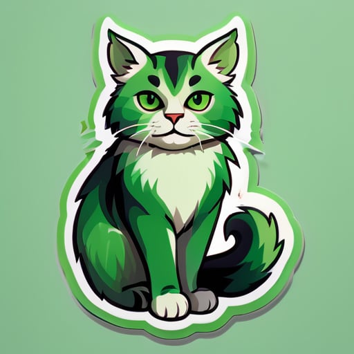 Corpo inteiro de um gato-Touro é representado em tons de verde, com pelos semelhantes a grama. Parece muito calmo e sereno sticker
