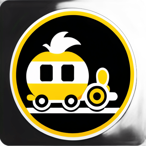火車、芒果和一個「o」中心，黑白配色，標籤上標示為「已批准」 sticker
