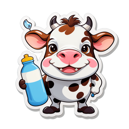 Eine Kuh mit einer Glocke in der linken Hand und einer Milchflasche in der rechten Hand sticker
