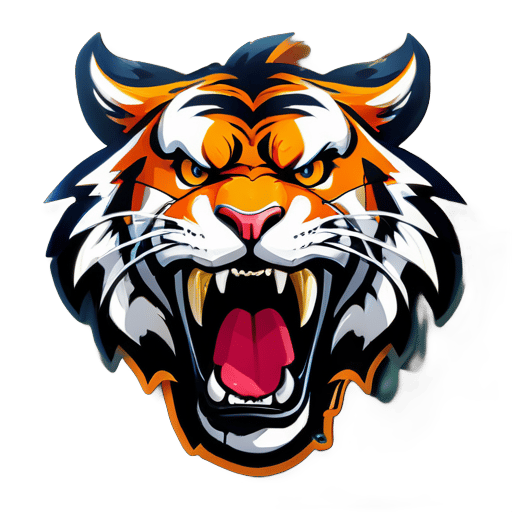 CAPITAL LETTER  RPR (full LETTER ) ON TOP AND  POWERFUL  WITH FEROCIOUS FACED TIGER  ROARING BELOW (REDUCE SIZE OF TIGER ROARING) sticker