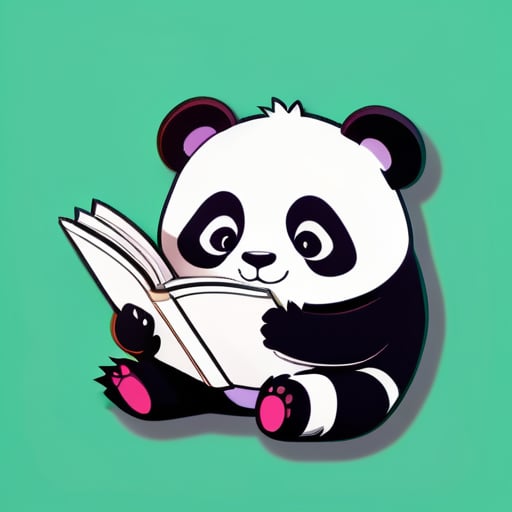 一隻熊貓正在閱讀一本書 sticker