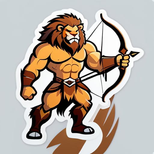 Un cazador musculoso con cabello similar al de un león macho, llevando un arco y flechas. sticker