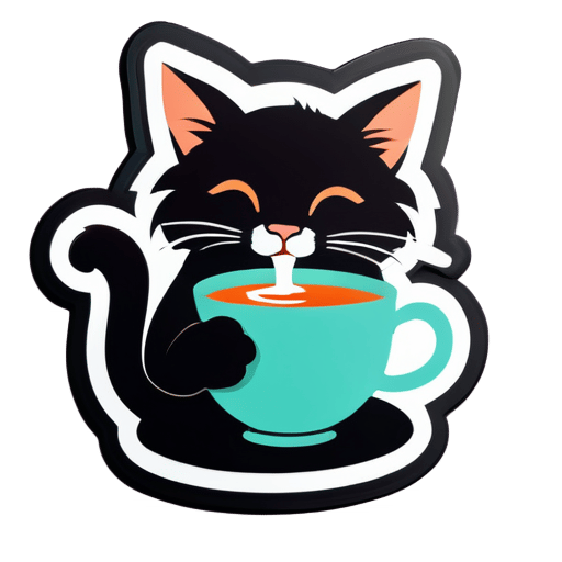 cat drinking tea sticker