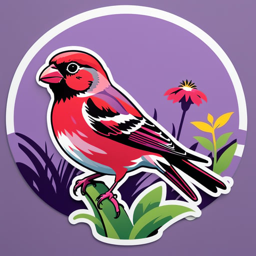 紫红色雀鸟栖息在花园中 sticker