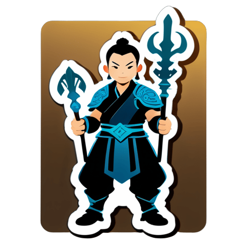 Luo Xiahei holding a trident sticker