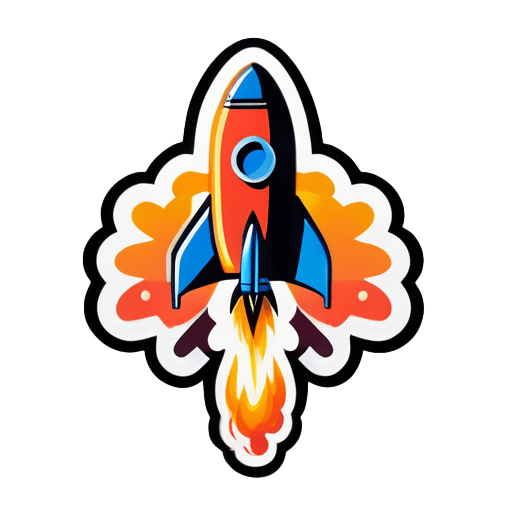 Design a sticker featuring a rocket ship blasting off with a Bitcoin symbol." sticker