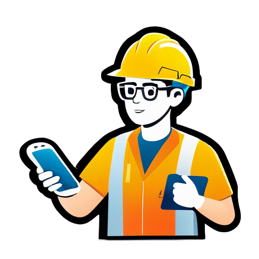 engineer, safety hardhat, using phone, with glasses, asian sticker