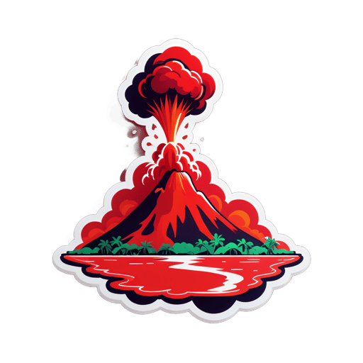 島で噴火する赤い火山 sticker